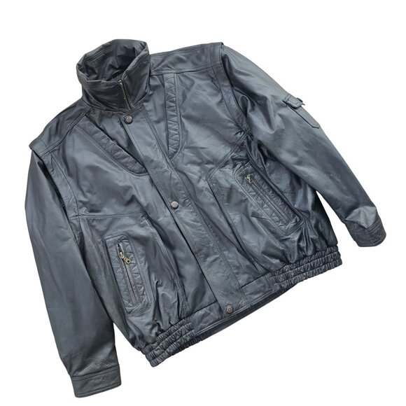 Convertible Leather Motorcycle Jacket Vest Men's 3XL Black - Picture 1 of 12
